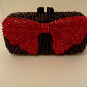 Off Park Collection Black and Red Crystal beads clutch Handbag. NEW IN BOX